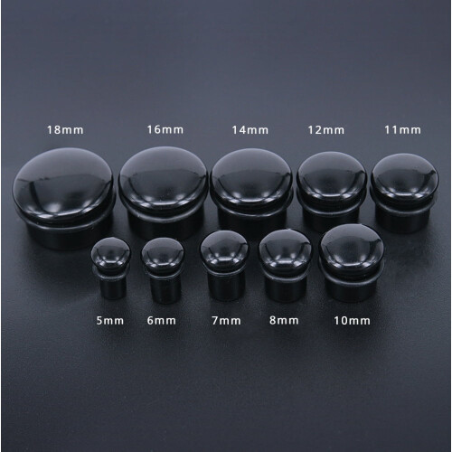 Black Stone Single Flared Ear Plug Tunnel 2 Pcs 2