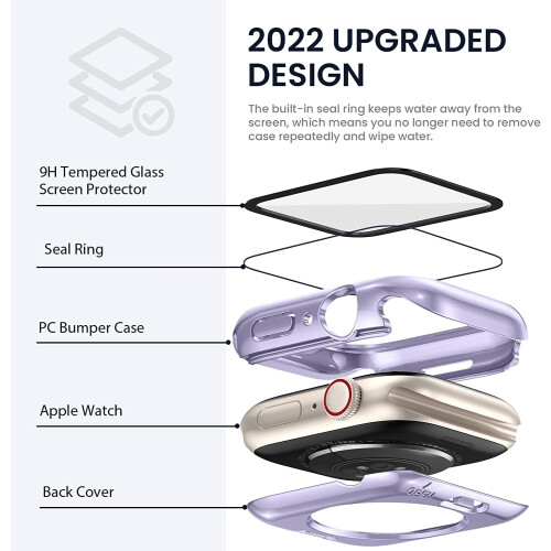 XiHAMA Αδιάβροχη θήκη προστασίας οθόνης 2 σε 1 για Apple Watch Series10 46mm, κάλυμμα προσώπου 2