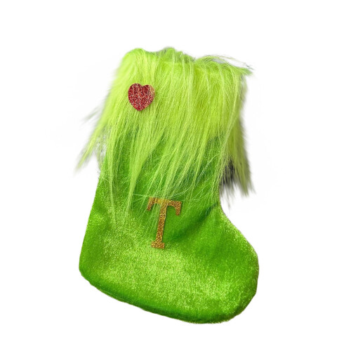 Grüner Weihnachtsstrumpf, gestrickt, bestickt, 18 cm 1