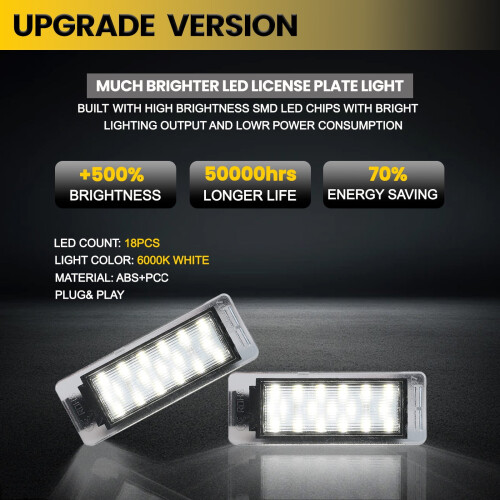 2x18LED nummerpladelys 6000K vandtæt E4 til Chevrolet Corvette 2014-2019 2
