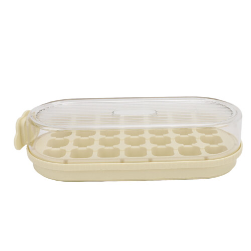 Large Capacity Ice Cube Tray with Lid & Bin Stackable Portable Freezer Yellow