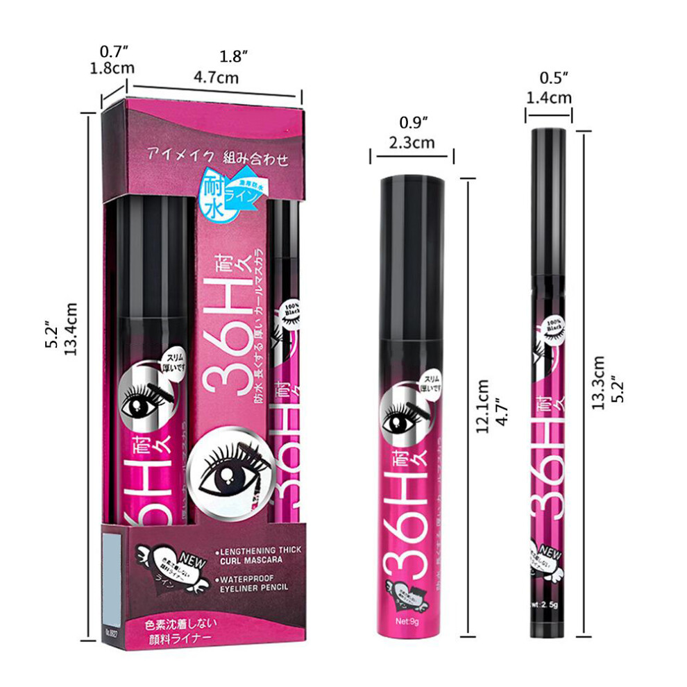 Waterproof Mascara & Eyeliner Set, Smudge-Proof, Long-Lasting, 3ml