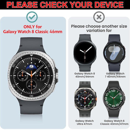Σκληρή θήκη με προστατευτικό οθόνης για Samsung Galaxy Watch8Classic46mm, αντιχαρακτική, ασημί, 1
