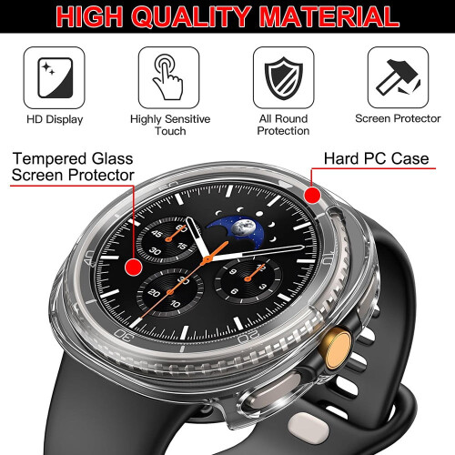 Σκληρή θήκη με προστατευτικό οθόνης για Samsung Galaxy Watch8Classic46mm, αντιχαρακτική, ασημί, 2