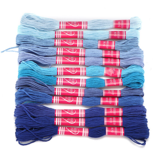 Bright Colour Embroidery Thread 12Pcs Polyester for Handicrafts Blue Range 1