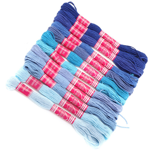 Bright Colour Embroidery Thread 12Pcs Polyester for Handicrafts Blue Range 2