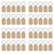 40 Pack Blank Wooden Key Chain Unfinished Wood Pendant Blanks with Keyrings for EDC Tags DIY Key Supplies