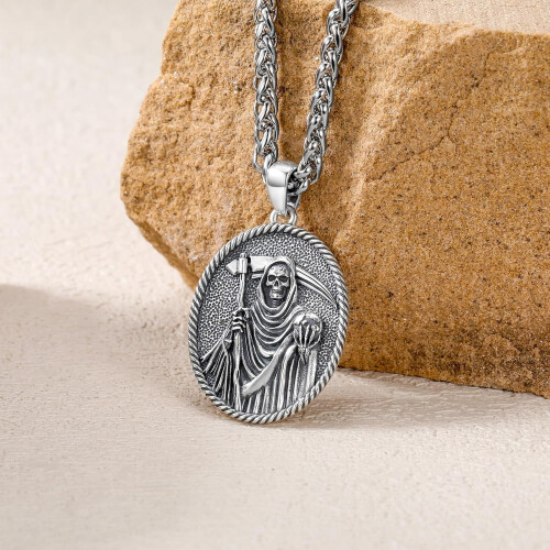 Κολιέ Santa Muerte από ασήμι 925 μενταγιόν Grim Reaper Κοσμήματα Δώρα για άνδρες και γυναίκες 1