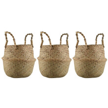 3X Panier de Vannerie D'Herbe de Mer Pot de Fleur Pliable de Rotin PlanteurPanier de Rangement Tisse A Linge Sale Decoration de Maison Taille S