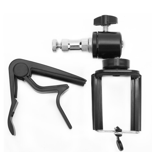 Adjustable Phone & Guitar Capo Stand - Black Plastic Metal 1