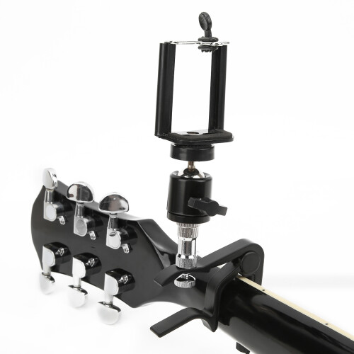 Adjustable Phone & Guitar Capo Stand - Black Plastic Metal 2