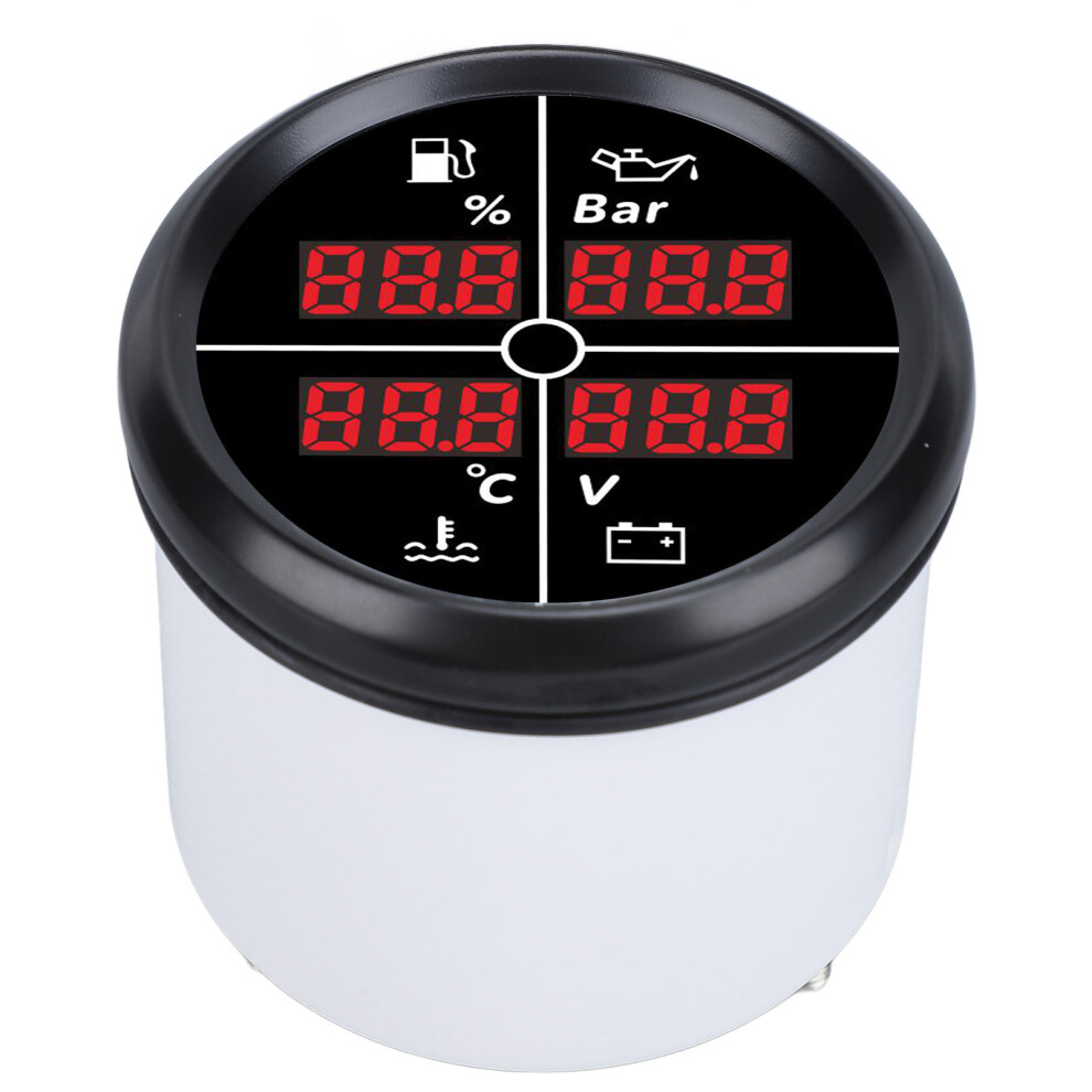 52Mm 4-In-1 Digital Gauge, Waterproof Voltmeter, Temp, Oil Level 4661390958188