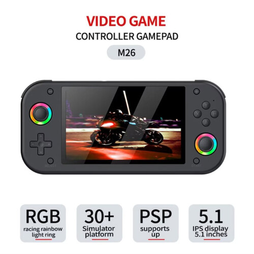 M26 Retro Handheld Game Console with 1Pair Handle 5.1Inch 128GB Open Source Pocket Video Player Support 30+ Simulators B 1