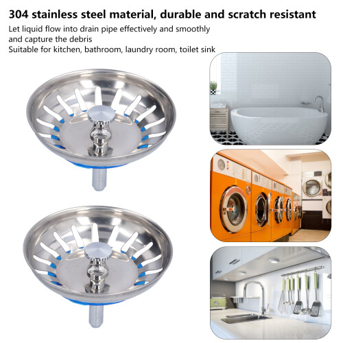 2Pcs Stainless Steel Sink Strainer Plug 80mm AntiClogging Kitchen Accessories 2