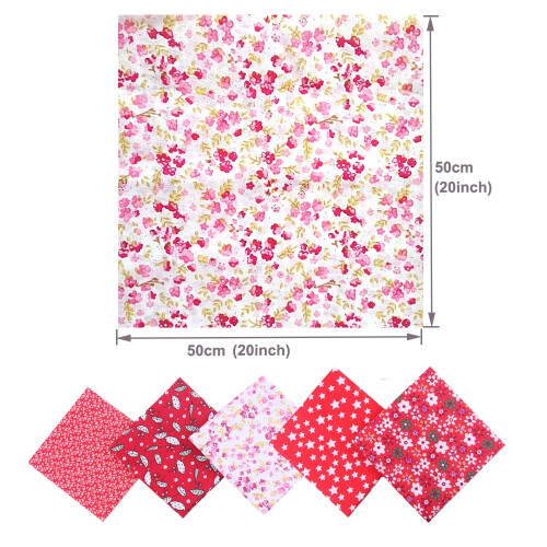 Cotton patchwork fabric squares red series 50x50cm 1
