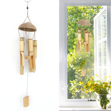 Bamboo Wind Chimes Coconut Shell Top Indoor Outdoor Garden Decor