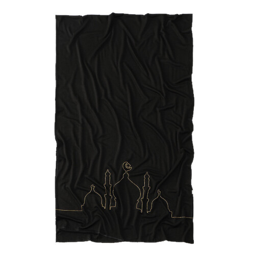 Long Shawl with Digital Print Church Pattern Design-Black