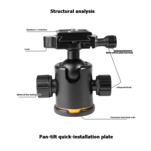Camera Tripod   with Quick Release Plate 1/4" Screw Compact Ballhead for DSLR Mirrorless Photography 2