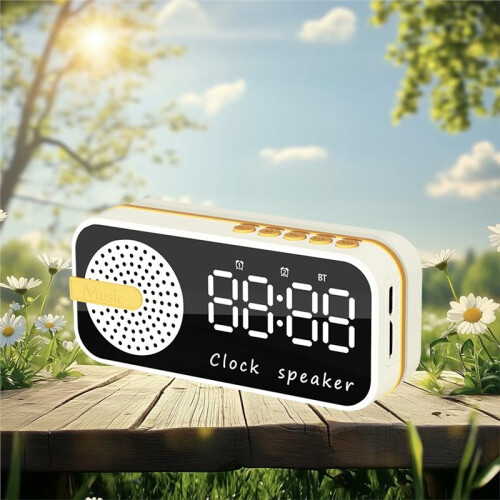 Mirror Digital Alarm Clock Timer Rechargable Wireless Clock Alarms Speaker Subwoofer Desktop LED Clock B 2