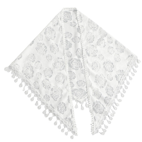 Polyester Lace Embroidered Triangular Scarf Shawl for-White