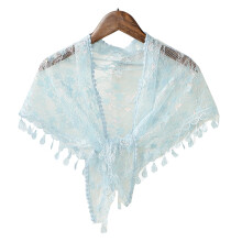 Lightweight Head Cover Breathable Lace Trimmed Scarf-Sky Blue
