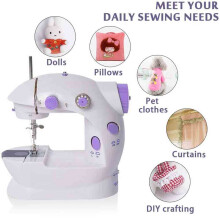 Innovatieve Sewing Buddy, draagbare mini-naaimachine met ingebouwde verlichting en draadsnijder, ideaal voor naaiprojecten onderweg.
