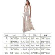 Sexede højtaljede jumpsuits til kvinder, V-hals halterneck rygløs løs chiffon jumpsuit med flagrende lange bukser med vide ben, elegante