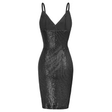 Glitzerndes Paillettenkleid für Damen, V-Ausschnitt, kurze Ärmel, Schlitz vorne, figurbetontes Clubkleid mit atmungsaktivem Futter, funkelndes