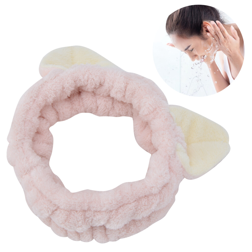 Pink Soft Girl Hair Band With Cat Ears Â Bow Cloth Headband For Makeup & Spa