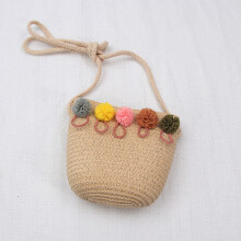 (Khaki) Cartoon Sling Bag for Girls - Straw Braided Mini Purse