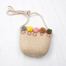 (Beige) Cartoon Sling Bag for Girls - Straw Braided Mini Purse