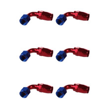 6X AN10 / 90 Gradi Girevole Olio Tubo Carburante Fissaggio Adattatore In Alluminio Rosso + Blu
