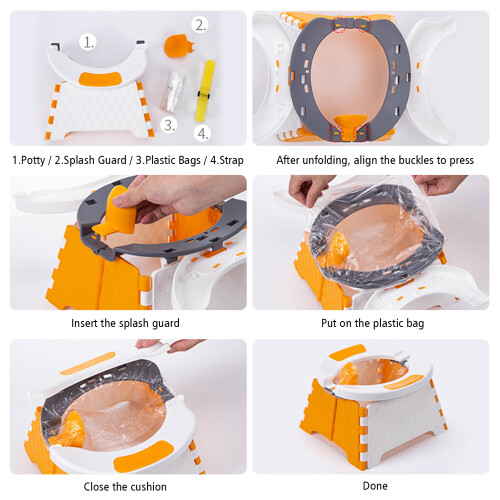 Faltbarer Kindertoilettensitz mit Spritzschutz, 30 Beutel, Orange 1