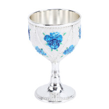 30ml Metal Rose Carved Wine Glass Goblet Silver Blue for Gift Bar Decor