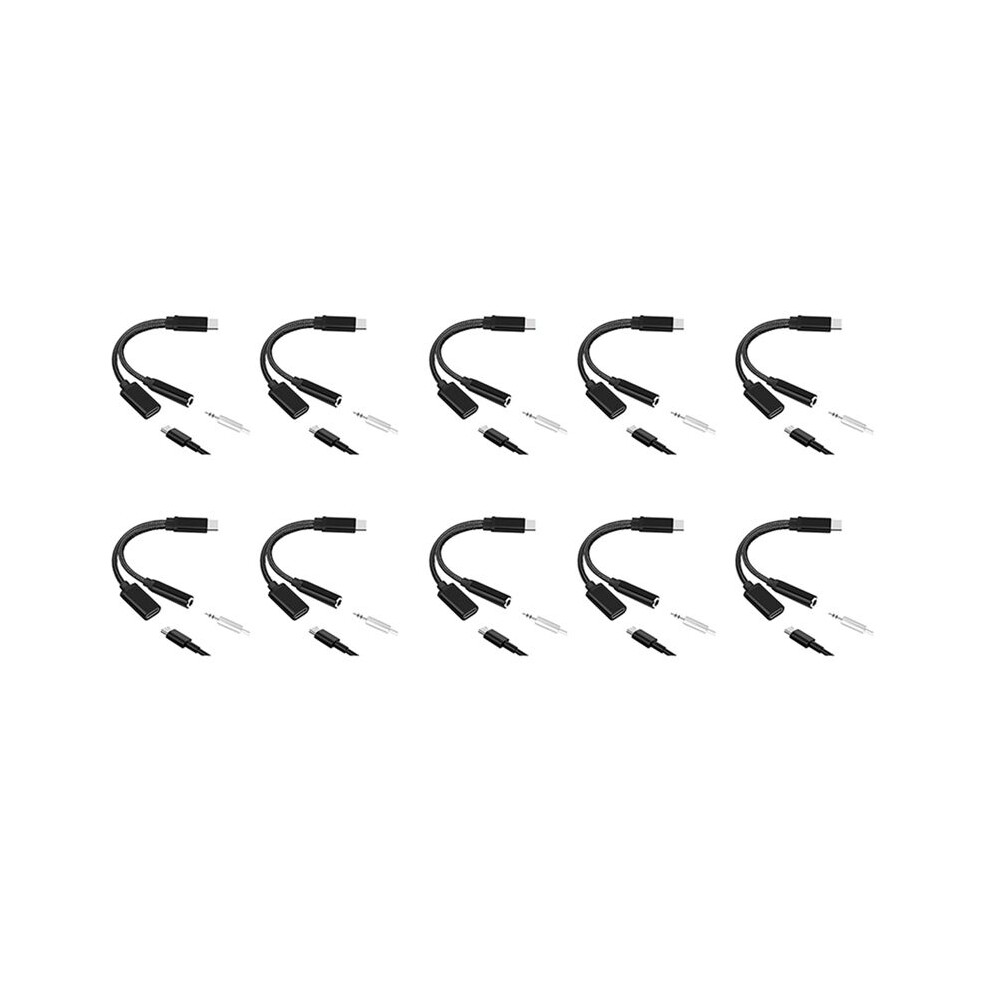 10X Type C To 3.5Mm Charge Audio Adapter 2 In 1 Usb C Splitter Headphone Aux Audio Cable For Smartphone Splitter 6033427333370