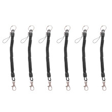 6X Lobster Clasp Black Spring Stretchy Coil Cord Strap Keychain Key Chain Rope