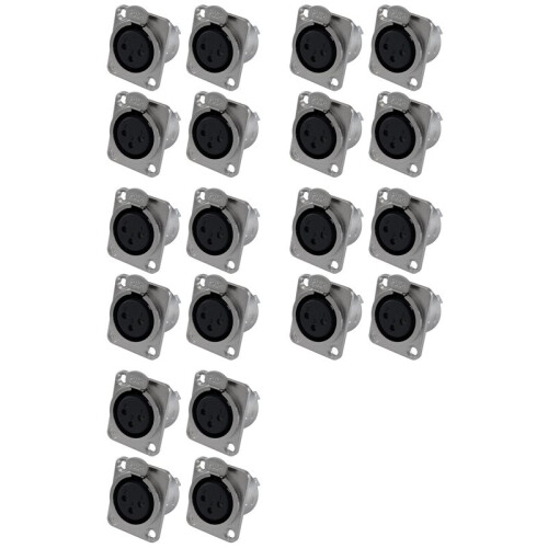 XLR Female Jack 3 Pin - Panel Mount Jacks D Series Size XLR-F - 20 PACK