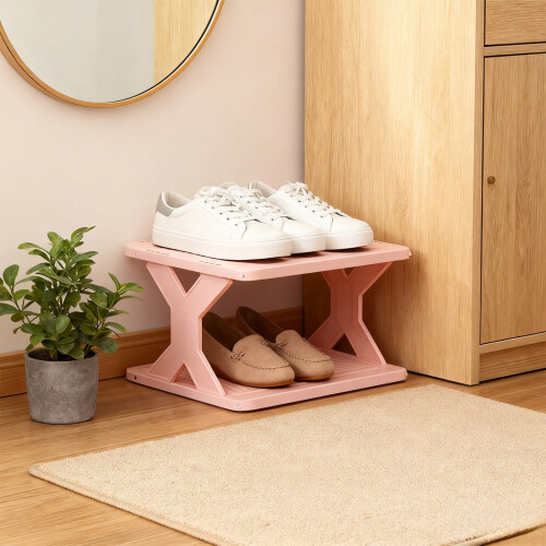 Pink Shoe Rack Thickened Wide Stackable 10.6x10.2x6.5in 2
