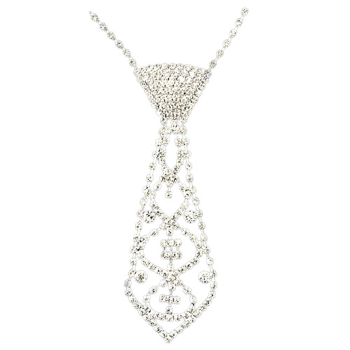 Cravatta con strass da donna, collana con strass, gioielli per feste e costumi. 1