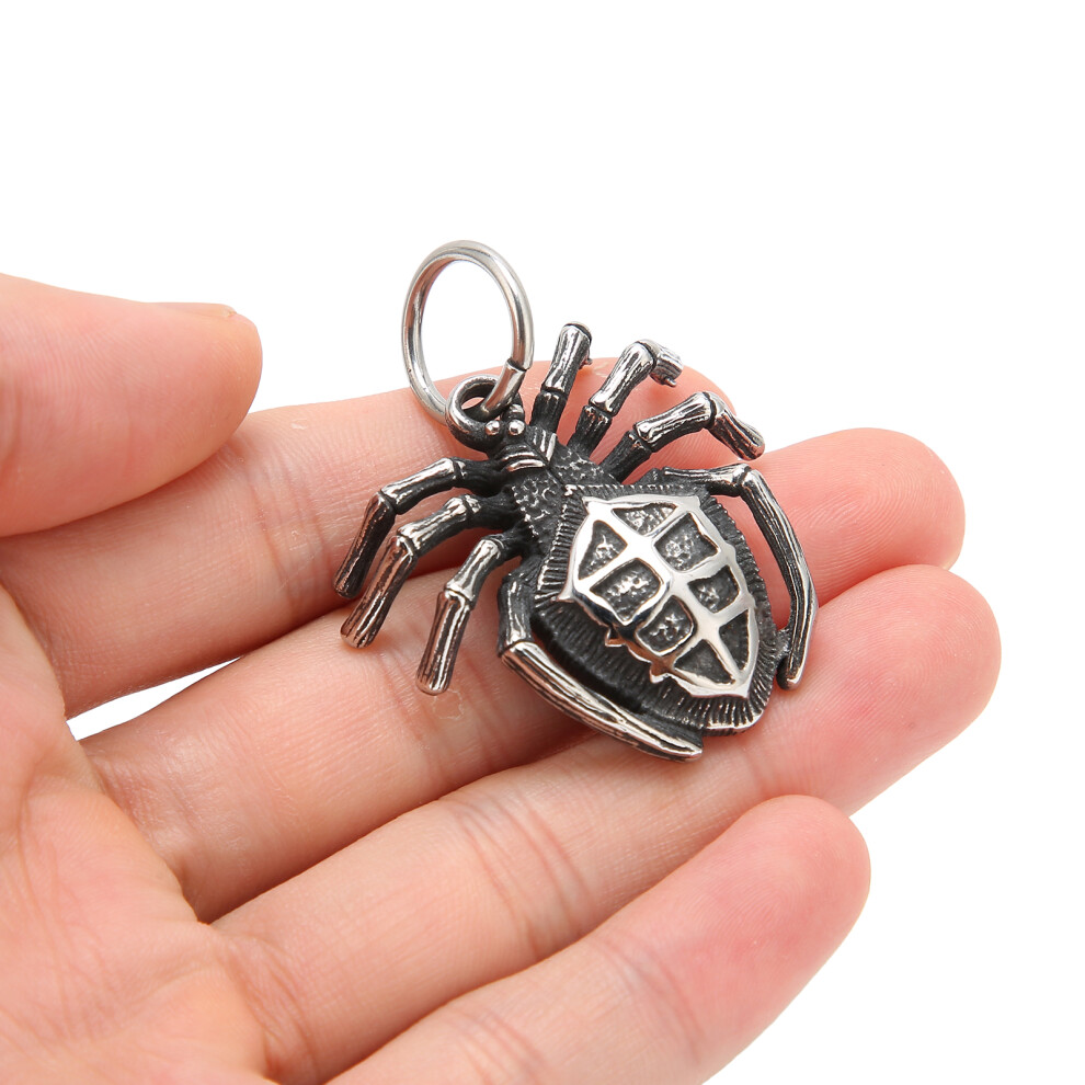 Titanium Steel Spider Shape Clip-On Charm Pendant, Silver/Black