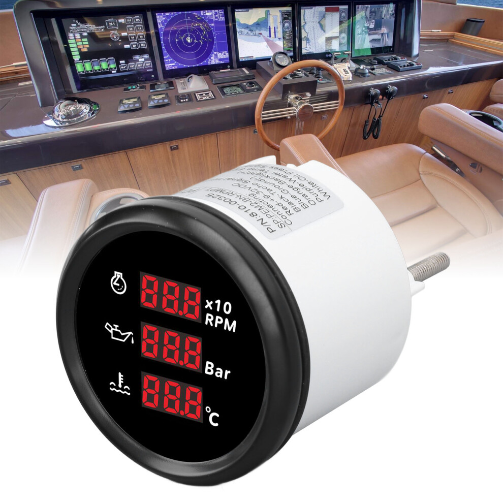 52Mm Digital Oil Water Temp Tach Gauge 3-In-1 Led Backlight Black 9451390966345