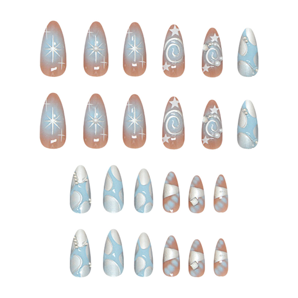 Creation-3C 24Pcs Star Print Fake Nails - Chip-Proof & Smudge-Proof