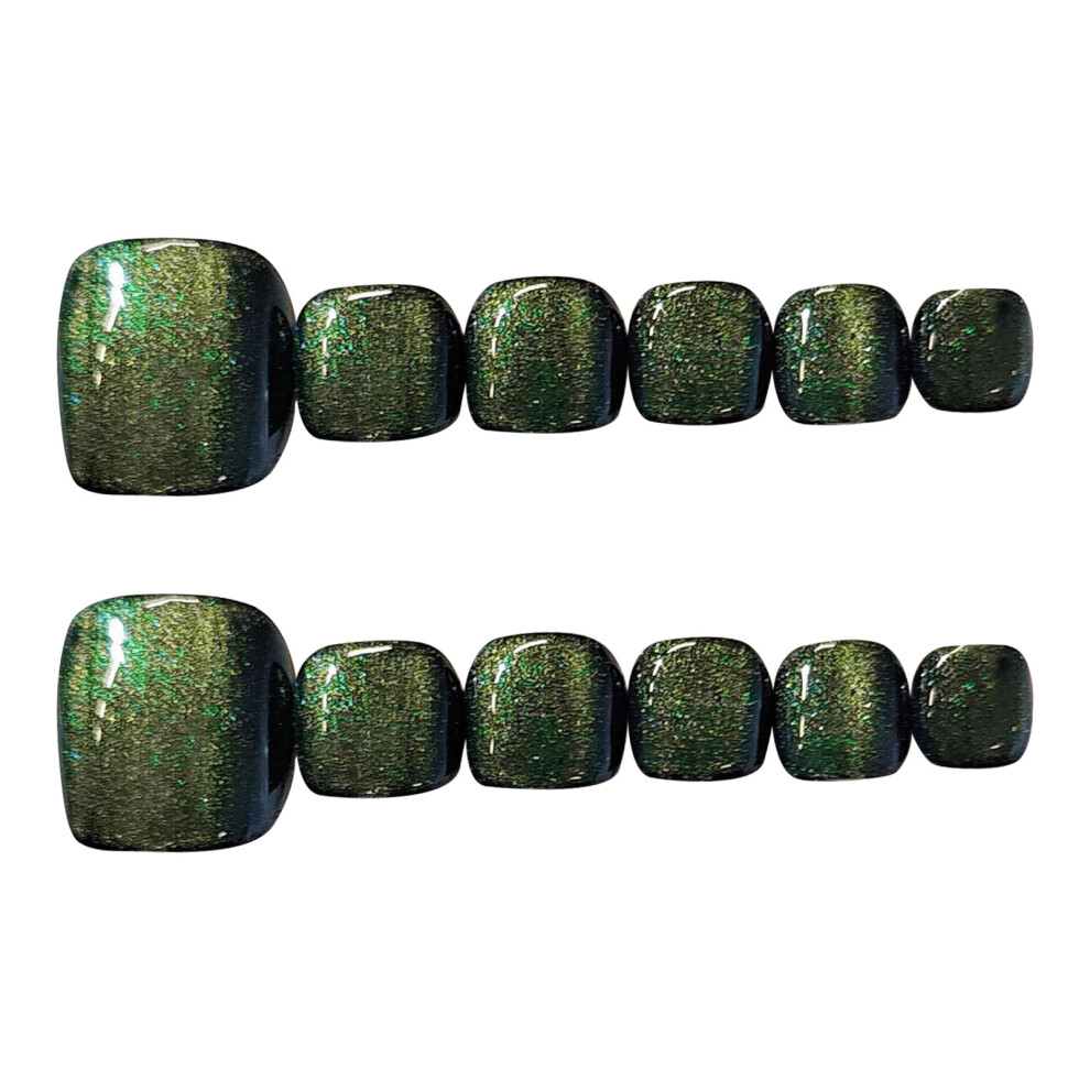 Reach-Tools (S) 12Pcs Glossy Green False Toe Nails For Women