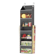 Organizador de Papel de Embrulho para Porta com 3 Gavetas Removíveis e Bolsos Laterais - Design de Uso Duplo com Tiras Elásticas