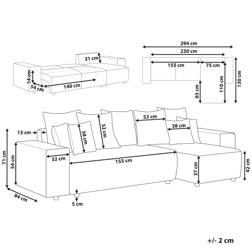 Beliani Corner Sofa Bed 3 Seater LUSPA with Storage Fabric Light Grey Left Hand 2