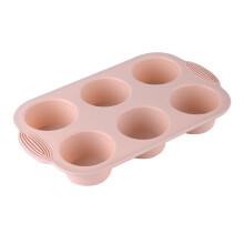 (A, Pink) Heat-Resistant Silicone 6-Cavity Round Muffin Mold