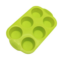 (A, Green) Heat-Resistant Silicone 6-Cavity Round Muffin Mold