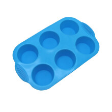 (A, Blue) Heat-Resistant Silicone 6-Cavity Round Muffin Mold