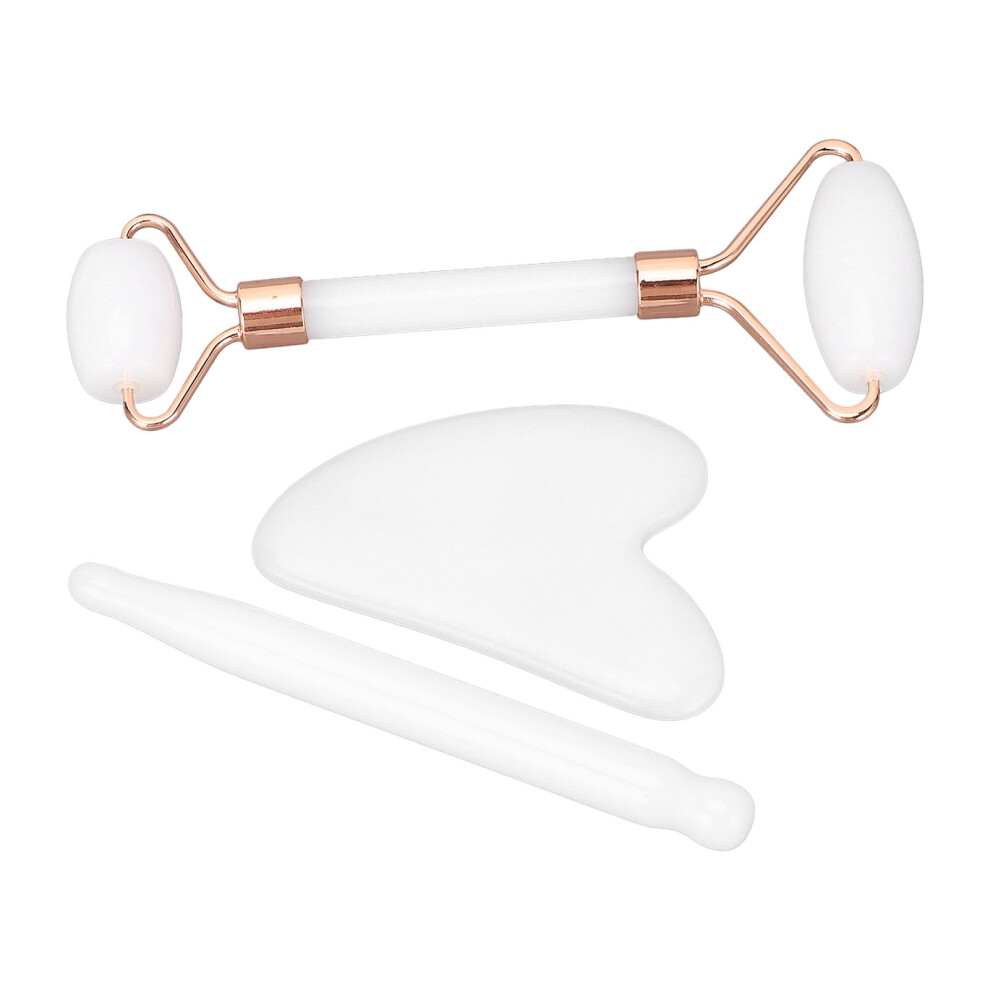 White 3Pcs Jadestone Gua Sha Facial Tools Set, Skin Care Barre