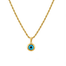 (Gold Twisted Chain) Blue Evil Eye Pendant Necklace for Men